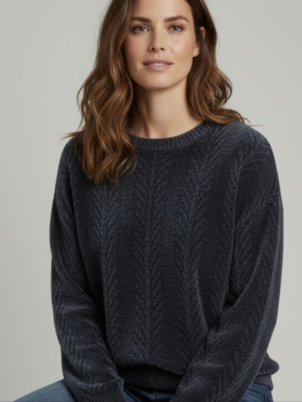 Orvis Deep Forest Green Chenille Cable Crewneck Sweater